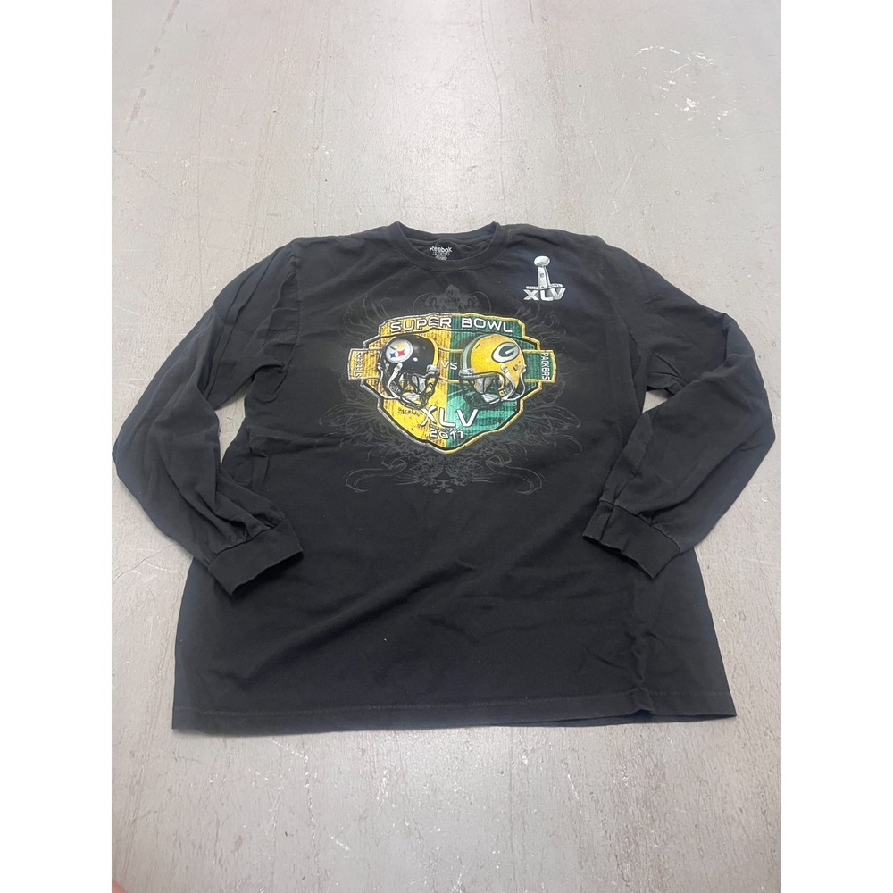 Steelers & Packers Reebok T-Shirt Mens XL Black Super Bowl XLV 2011 Football